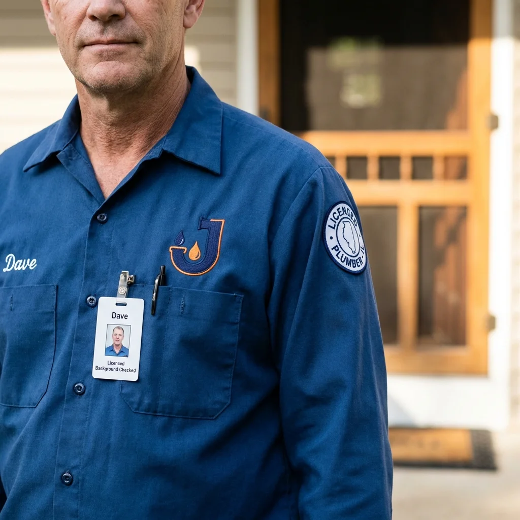 Licensed plumber showing ID badge in Glenolden, PA