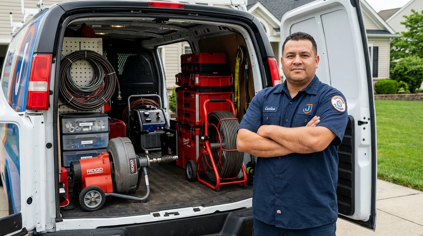 Professional drain cleaning equipment and Johns Plumbing LLC plumber in Glenolden