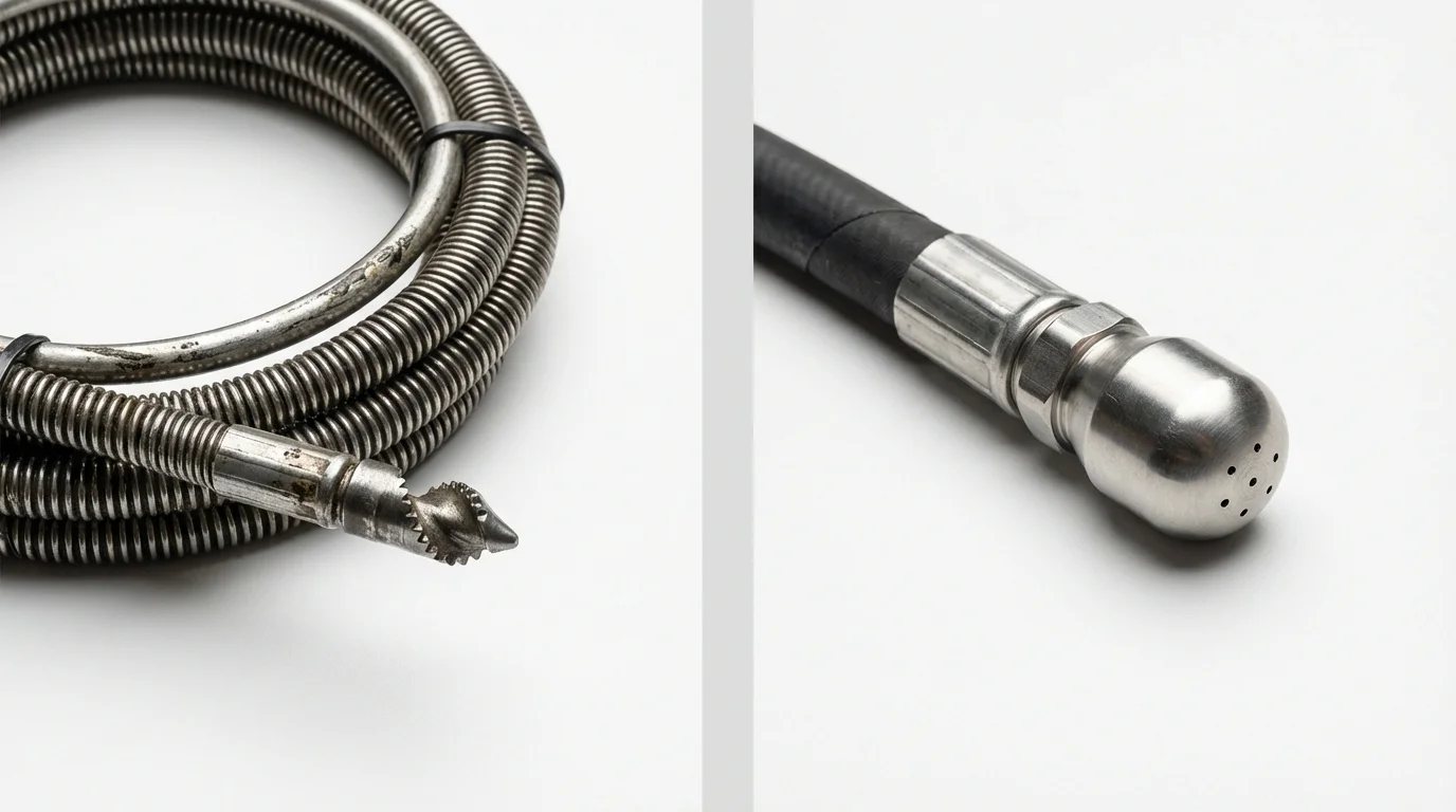 Drain snake cable and hydro jetting nozzle used for drain cleaning in Glenolden, PA
