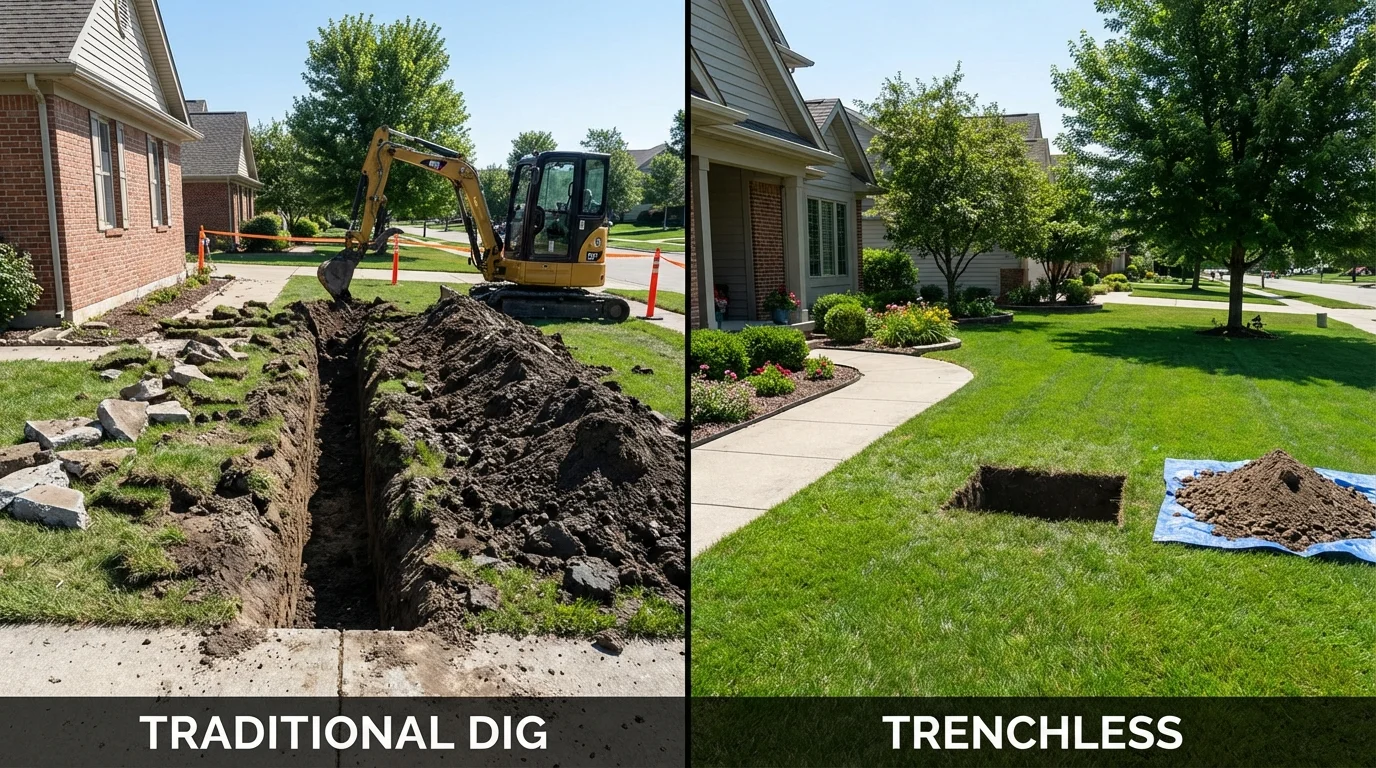 Trenchless sewer repair with minimal yard damage versus traditional excavation in Glenolden, PA